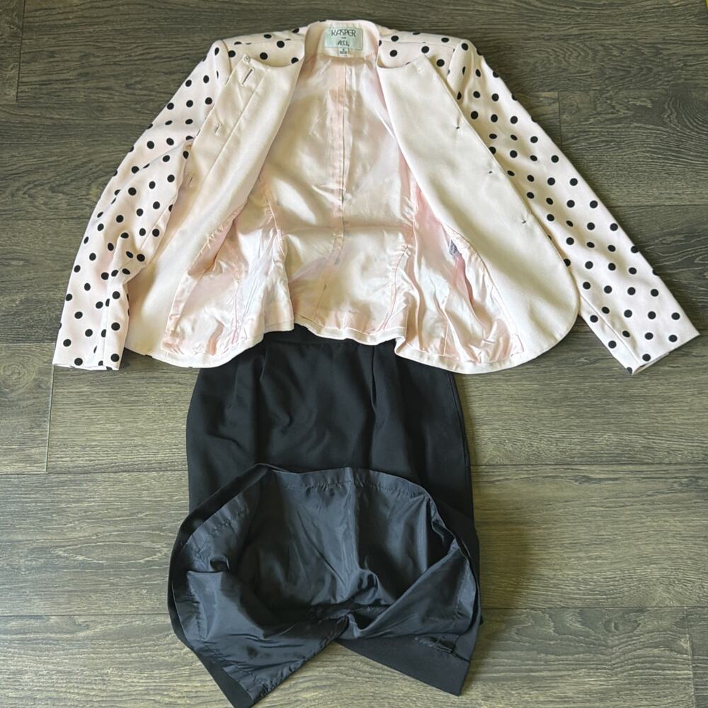 Vintage Kasper ASL Polka Dot Skirt Suit Sz 8 Blush Pink Black Barbiecore 90’s - Picture 12 of 16